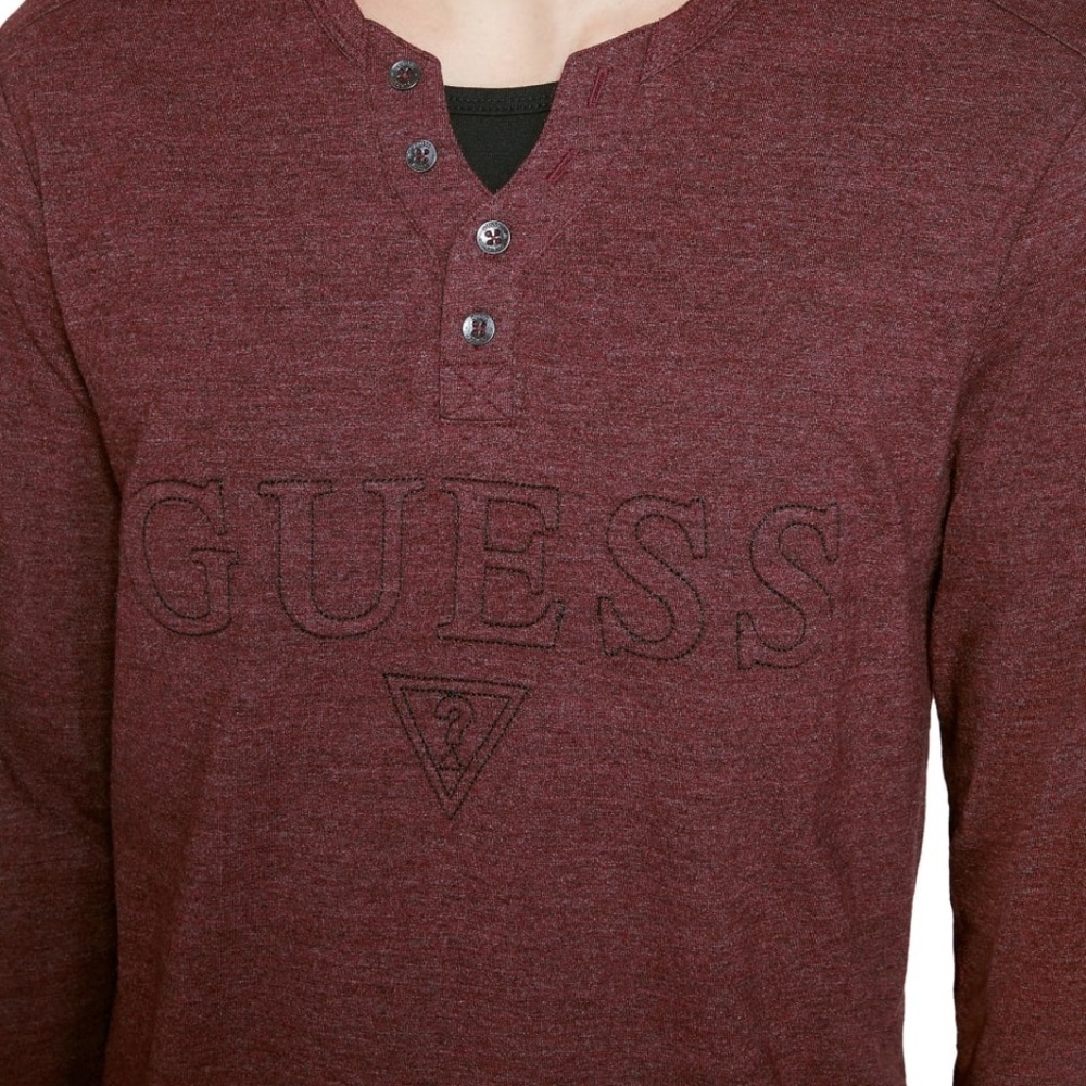 GUESS Reese Logo Marled Henley Long Sleeve Shirt - Picture 4 of 6